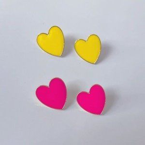 *50% OFF! 2 pairs Heart Earrings gold pink yellow Y2k retro 90s 80s street wear